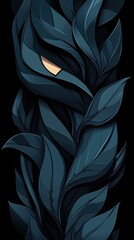 Abstract digital art featuring blue leaves with a crescent moon shape