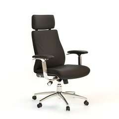 Fototapeta premium Modern Black Leather Executive Office Chair with Chrome Base