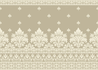 Seamless vintage floral damask pattern with border and geometric ornament design. Vector illustration