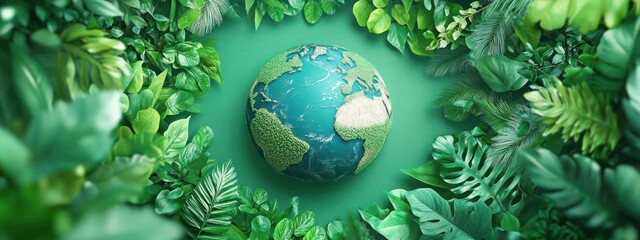 Earth surrounded by leaves and greenery