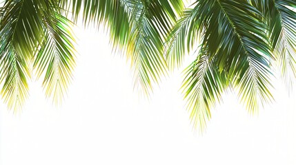Lush green palm fronds, tropical paradise, white background, summer vacation