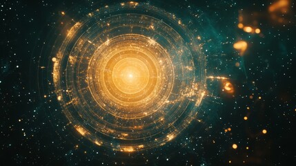 Obraz premium Galaxy with nine glowing rings, a celestial bullseye, symbolizing cosmic harmony and infinite depth. 