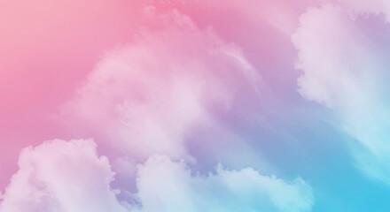 Fototapeta premium Pastel sky, dreamy clouds, soft gradient, ethereal atmosphere, cotton candy colors, pink and blue hues, wispy textures, fantasy backdrop, heavenly scene, delicate brushstrokes, serene cloudscape, wate