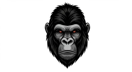 fierce gorilla face, bared teeth, snarling expression, black fur, intense eyes, detailed illustration, high contrast, dark background, realistic rendering, aggressive pose, primate portrait, wildlife 