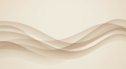 Abstract wave, smooth curves, transparent layers, beige background, minimalist design, flowing lines, subtle gradient, ethereal texture, delicate shading, organic form, gentle undulation, light and sh