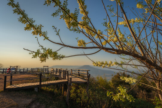 PHU PHA POH,The Mountain like Fuji-san in Japan,The great mountain of Thailand with a beautiful flower on the hill