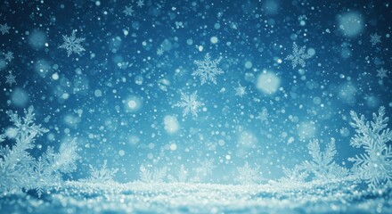 Fototapeta premium Winter wonderland, frost crystals, macro photography, glittering snow, icy patterns, blue tones, magical atmosphere, frozen landscape, sparkling snowflakes, bokeh effect, extreme close-up, intricate d