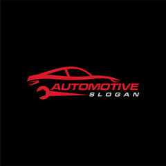 automotive logo design with car, speedometer and gear