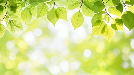 Naklejka premium Bright Green Leaves and Bokeh Background