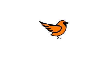 Obraz premium A minimalist graphic design featuring the logo of a stylized bird, rendered in a sans-serif font, with bold black outlines and a vibrant orange color fill, set against a pure white backgroun.