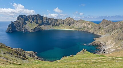 Fototapeta premium Coastal Bay with Steep Cliffs and Clear Blue Water