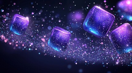 Glowing cubes swirl, dark background, abstract design, website banner