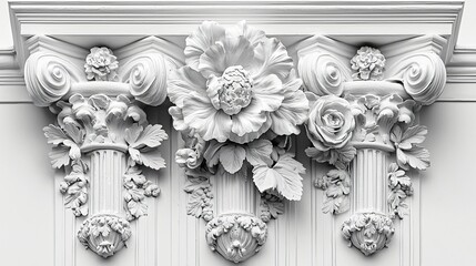 Ornate floral columns, building facade, architectural detail, design element, stock photo