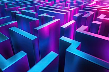 Neon Maze, Abstract, Geometric, Bright, Complex, Paths, Futuristic