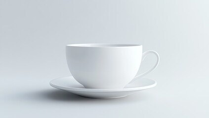 Obraz premium Empty white coffee cup and saucer on minimalist background