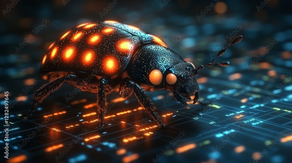 Aufkleber vibrant insect on digital background with glowing data patterns