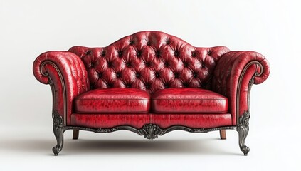 Red leather sofa, classic style, studio shot, empty room