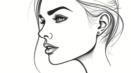 Minimalist charcoal sketch, a profile portrait of a woman with olive skin and sharp cheekbones, focused on strong lines and shadows, minimal detail, high contrast.