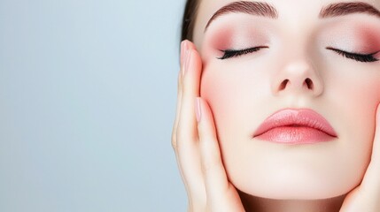 Obraz premium Serene Beauty Close-up of a Woman's Face with Closed Eyes.