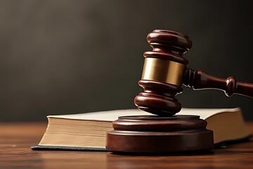 Obraz premium wooden gavel and a book signify law and justice matters.