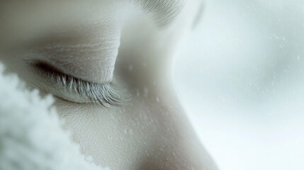 Fototapeta premium Close-up of a Woman's Eyelid with Snowflakes