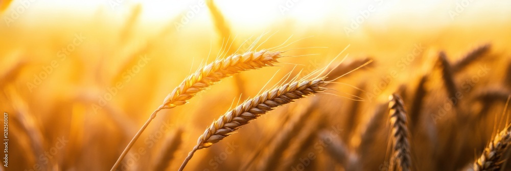 Aufkleber golden wheat sways gently in the warm light of a setting sun over a vast agricultural field. generat
