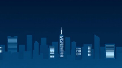Fototapeta premium Minimalist vector illustration of a cityscape at night, composed of simple geometric shapes, using cool blues and grays with subtle highlights, and a flat design style.