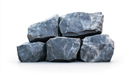 A Pile of Grey Rocks with Textured Surface on a White Background