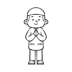 Muslim boy in greeting pose line art