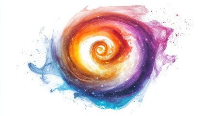 Abstract swirling galaxy painting in vibrant hues of orange, purple, and blue.  A cosmic masterpiece.