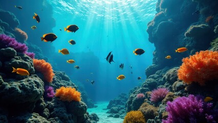 Obraz premium A vibrant underwater scene with colorful fish and corals, perfect for a fish for wallpaper theme.