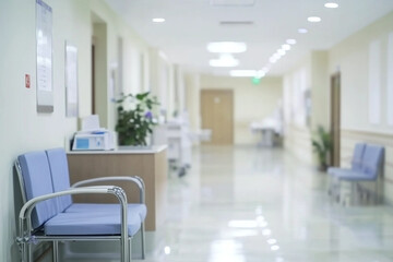 Serene and Clean Hospital Corridor with Seating Area for Patients and Visitors in a Medical Facility