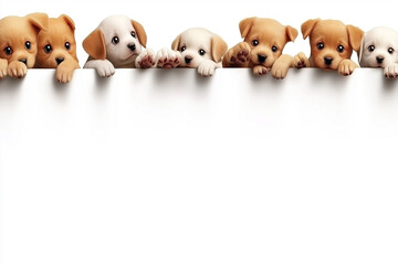 Obraz premium Cute Puppies Peeking Over a White Banner in a Whimsical Design for Pet Lovers