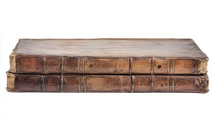 Fototapeta premium Two antique books with worn leather bindings rest on a white background. The aged texture and rich brown tones evoke a sense of history and knowledge.