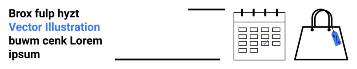 Shopping bag with price tag, blank calendar, and text elements representing scheduling and e-commerce. Ideal for business, retail, planning, e-commerce, marketing, promotions flat landing page