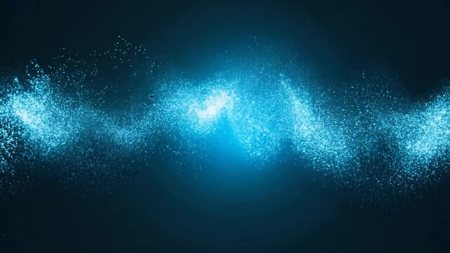 Dynamic blue particle wave animation with flowing energy and motion. Abstract backgorund