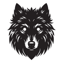 Wolf with glowing eyes in the dark silhouette  Silhouette Vector Illustration, Solid White Background.