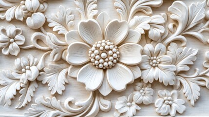 Intricate floral bas-relief wall art, elegant design, home decor background