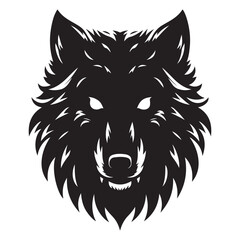 Wolf with glowing eyes in the dark silhouette  Silhouette Vector Illustration, Solid White Background.