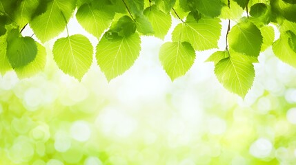 Naklejka premium Bright Green Leaves Sunlight Background