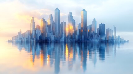 Fototapeta premium Digital futuristic cityscape with water reflections high resolution hd image