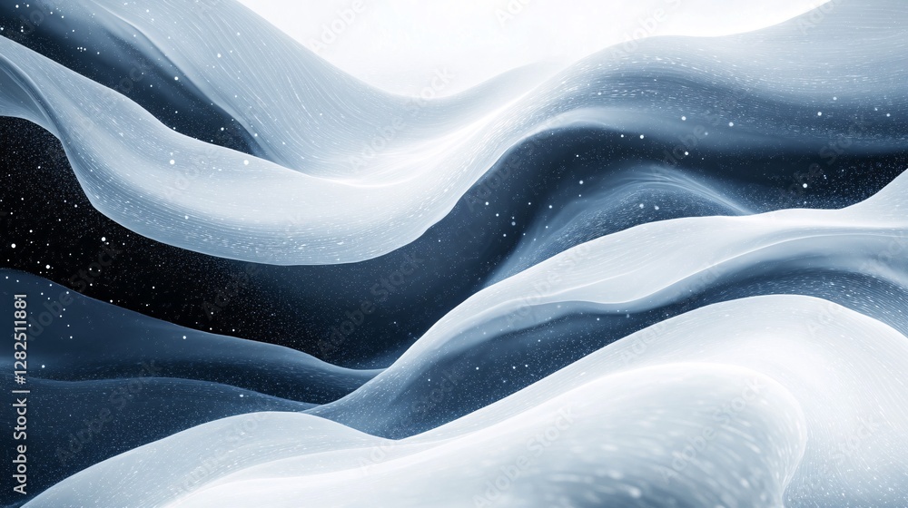 Poster abstract blue wavy background flowing with particles