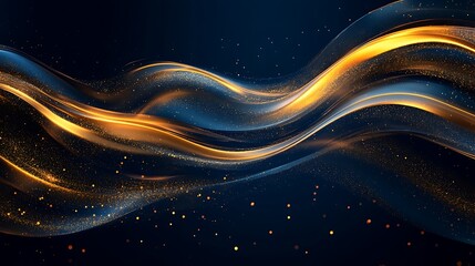 Abstract Golden and Blue Waves with Glittering Particles