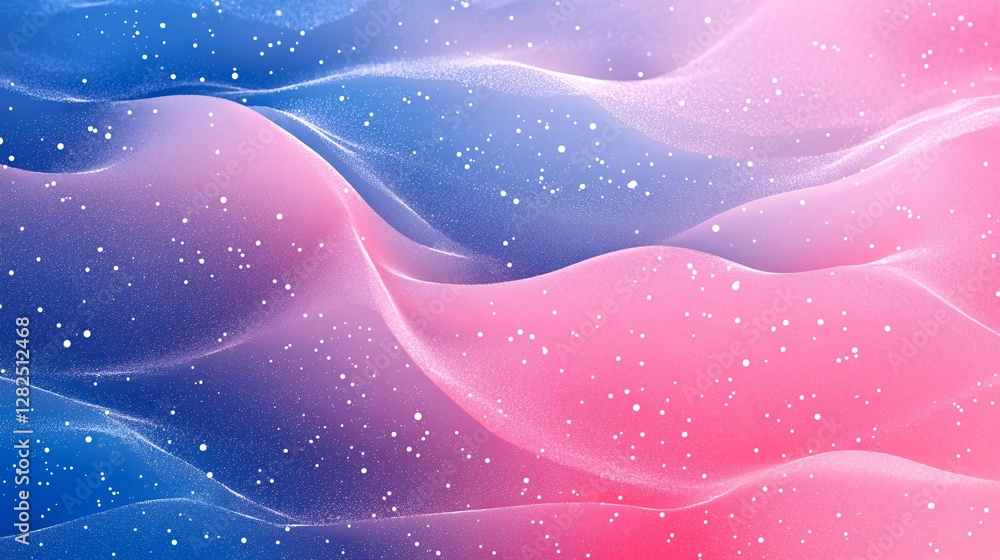 Poster abstract pink and blue particles flowing and forming wavy pattern