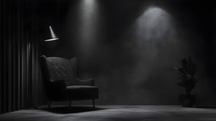 Fototapeta premium Film noir inspired cinematic scene with moody lighting and high contrast grainy texture for a classic black and white aesthetic