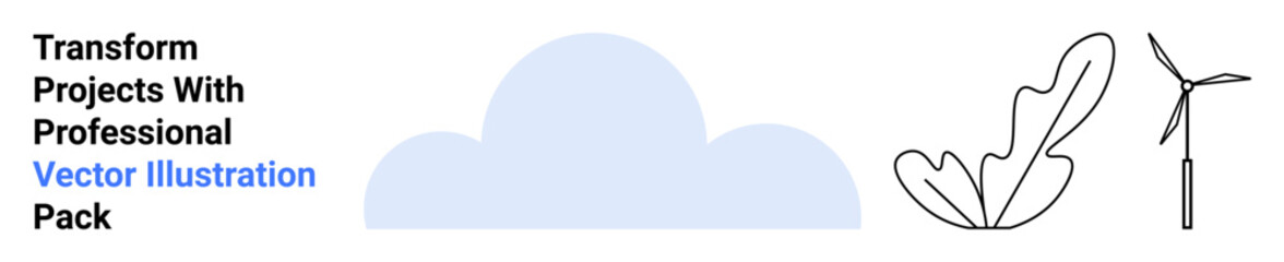 Wind turbine, abstract leaf, and cloud icons portray eco-friendly energy, nature, and environmental care. Ideal for green technology, sustainability, renewable energy, eco-conscious branding