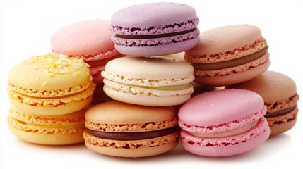 Obraz premium A delightful stack of colorful macarons, showcasing a variety of pastel hues and delicate textures. Sweet treats perfect for any occasion!