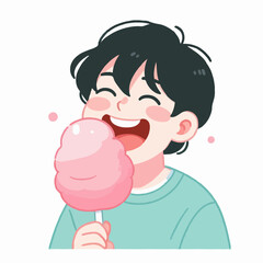illustration of a boy eating cotton candy