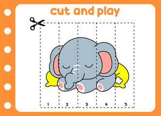 cut and play animal picture. kids game. cute elephant
