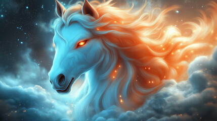 The Celestial Equine: An Ethereal Horse With Ornate Markings and Flowing Mane Shines Against a Starry Night.
